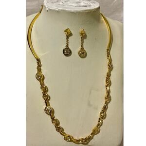 Givenchy Rhinestone x Metal Gold Necklace and Earrings